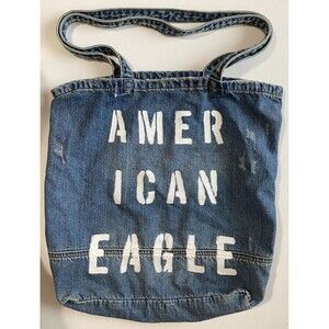 American Eagle Tote Bag Outfitters AEO  Blue Jean Denim Shopping Book Distressed